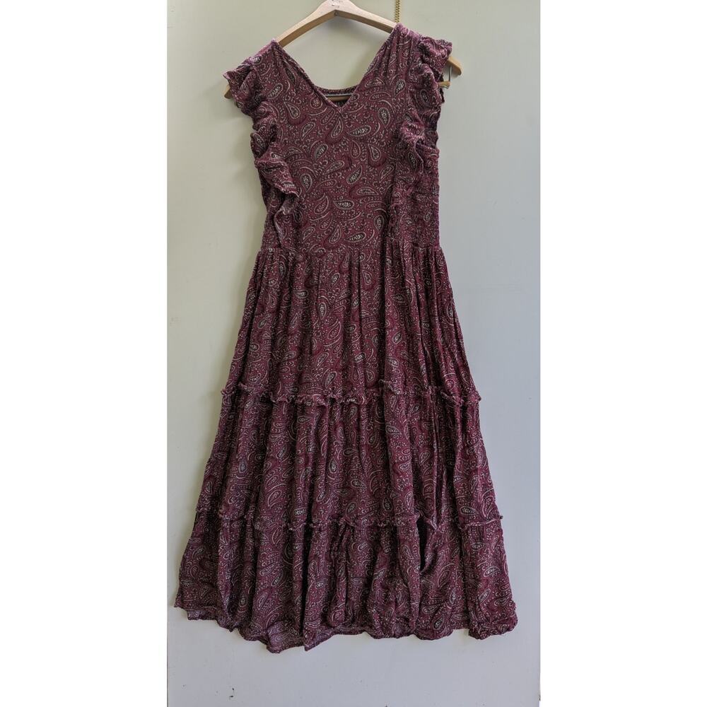 ANA Dress Sz XS Floral Wrap & Tie Fair Cottagecore Fairycore Burgundy Boho‎